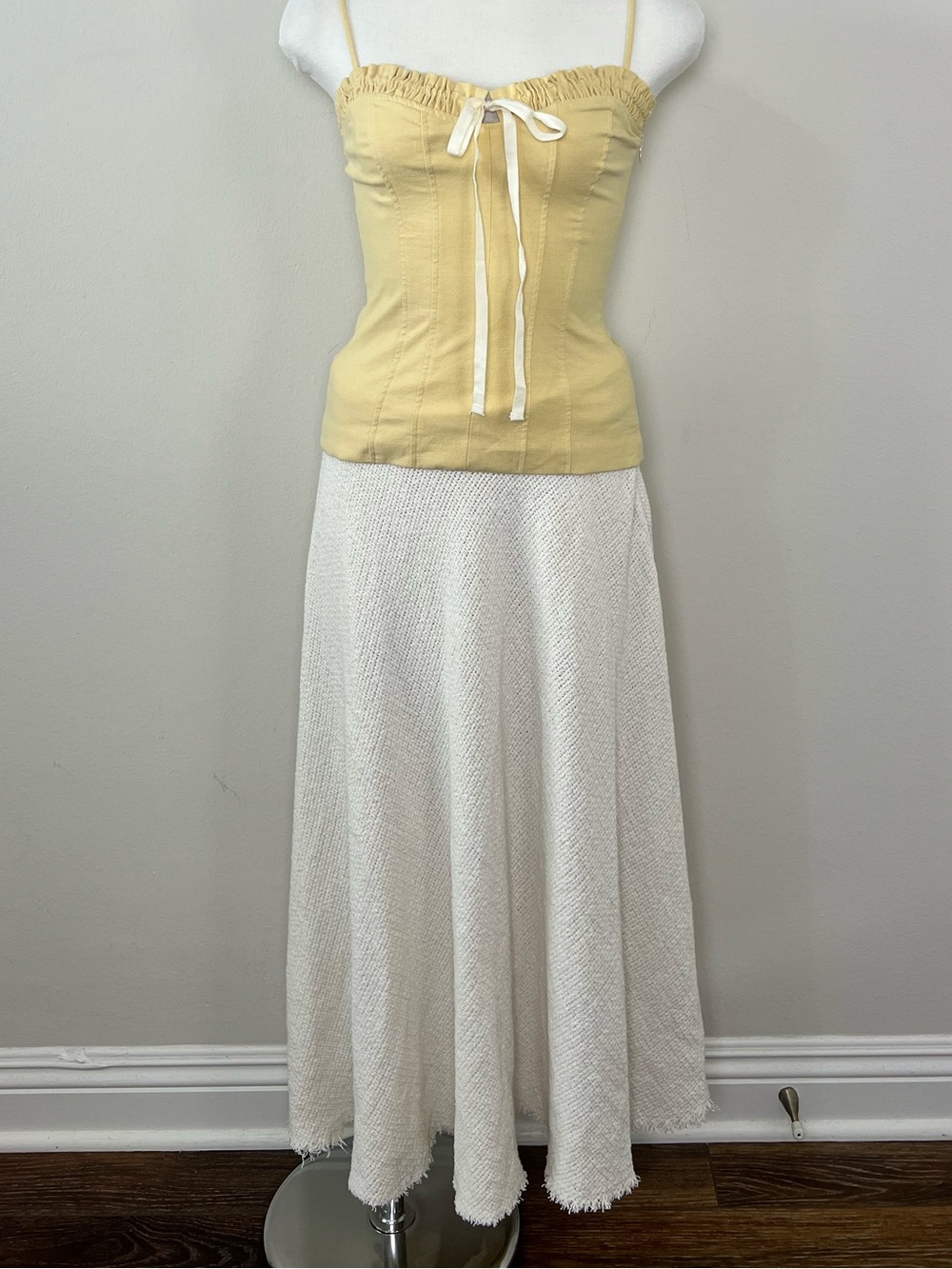 NWT Zara White Textured Knit Maxi Skirt XS Frayed Hem Coastal Cottagecore